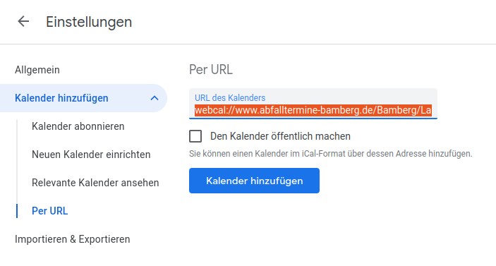 Google Calendar Webcal